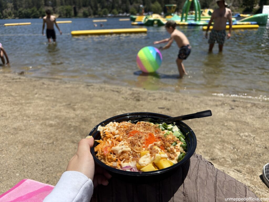 eating poke at the lake shore
