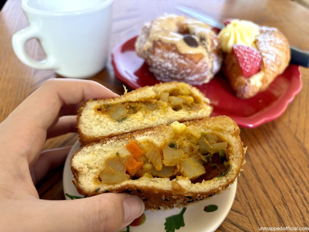 cross section of halved curry croquette