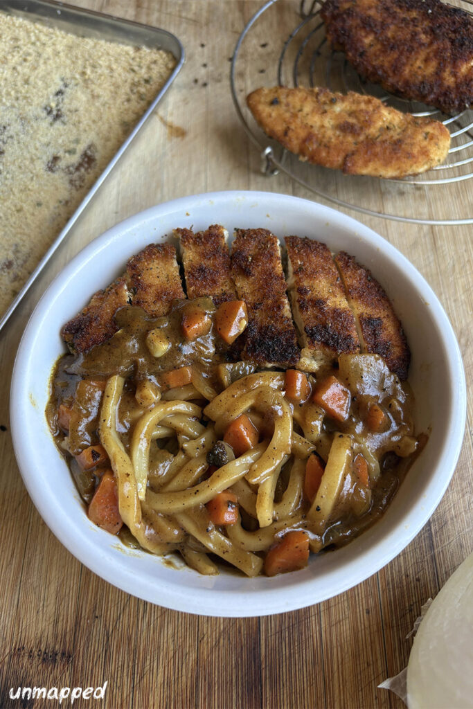 chicken katsu curry udon in a bowl