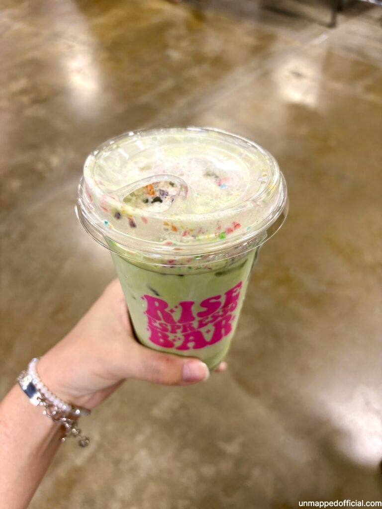 fruity pebble matcha from rise espresso bar