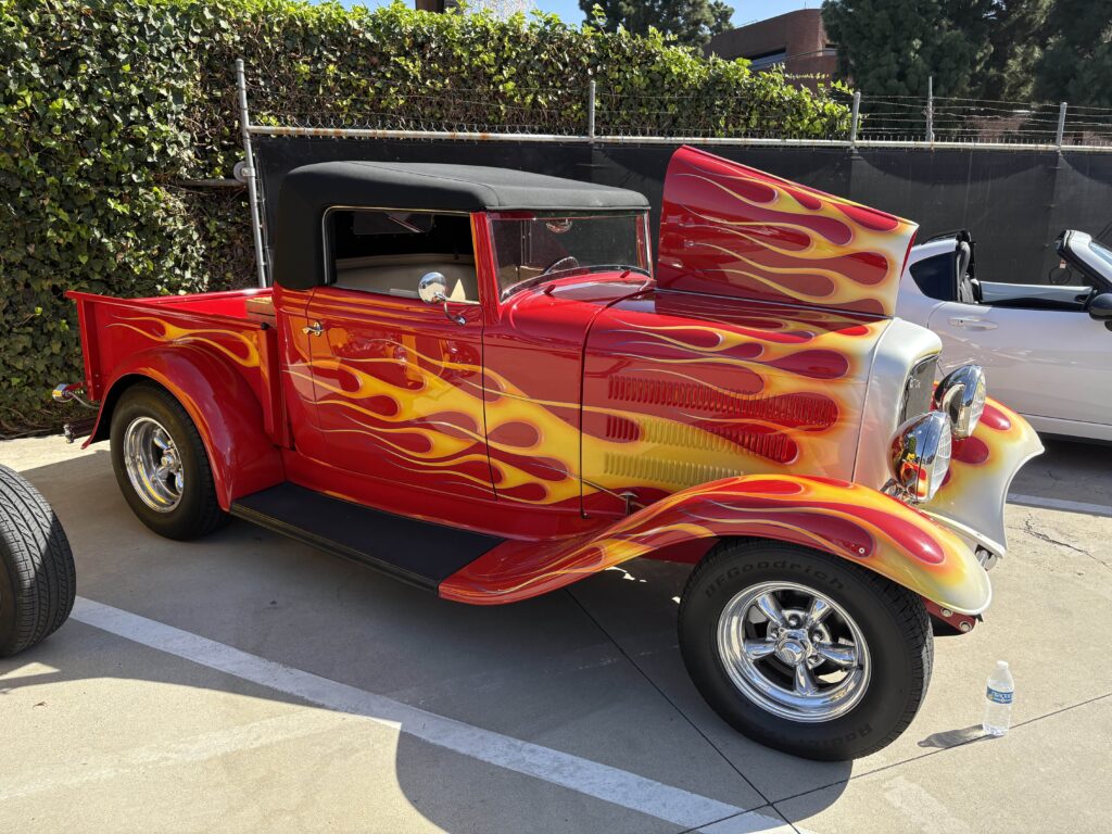 classic car with flames
